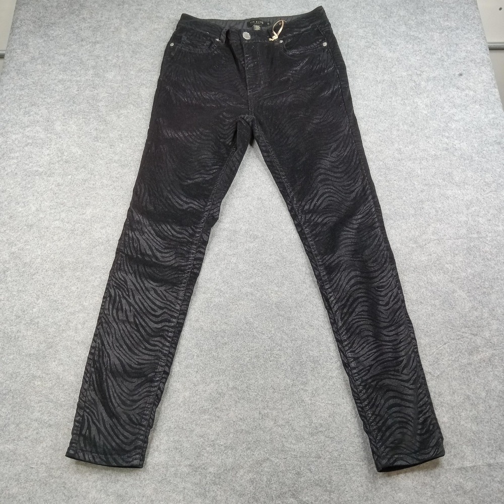 Ted Baker Jeans Womens 27 Black‎ Classic Skinny Animal Print Coated Metallic